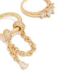 Gold Plated Cubic Zirconia  Pave & Chain Spinner Rings 2-Pack - link has visual effect only