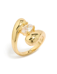 Featuring a statement puffy wrap ring crafted from gold plated metal with cubic zirconia side detail view - link has visual effect only