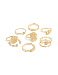 Gold Roman Numeral &  Diamante Rings 9-Pack - link has visual effect only