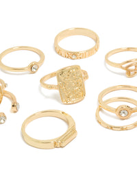 Gold Roman Numeral &  Diamante Rings 9-Pack - link has visual effect only