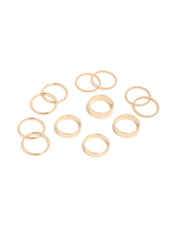 Featuring eight gold thick and simple rings with beaded textures front view - link has visual effect only