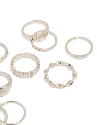 Silver Signet & Ribbed Rings 10-Pack - link has visual effect only