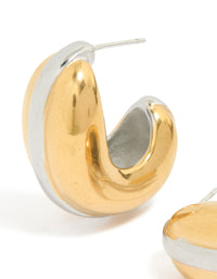 Featuring waterproof mixed plated stainless steel hoop earrings in silver and gold close up view - link has visual effect only