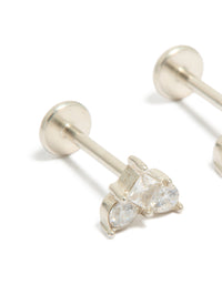Featuring stud earrings crafted from waterproof stainless steel with cubic zirconia stones and flat back closure in close up view - link has visual effect only