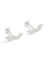 Showcasing crawler style studs featuring marquise cut cubic zirconia stones, crafted from waterproof stainless steel in silver with flat back closure front view - link has visual effect only