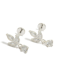 Dainty waterproof stainless steel flower cubic zirconia flat back earrings featuring floral details in silver and clear front view - link has visual effect only