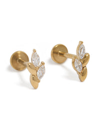 Waterproof Gold Plated Stainless Steel Cubic Zirconia Vine Flat Back Earrings - link has visual effect only