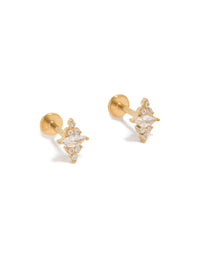 Beautifully crafted waterproof diamond shaped cubic zirconia flat back studs in gold plated stainless steel front view - link has visual effect only