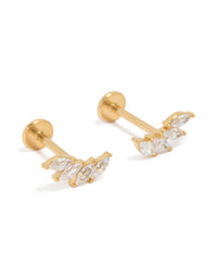 Stunning waterproof graduated marquise cubic zirconia flat back studs crafted from gold plated stainless steel front view - link has visual effect only