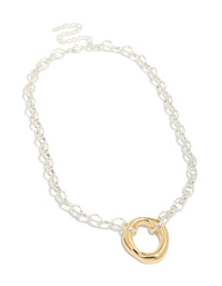 Featuring a waterproof mixed metal plated stainless steel organic round necklace in gold and silver front view - link has visual effect only