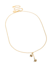 Elegant waterproof forget-me-not charm necklace, crafted from gold plated stainless steel front view - link has visual effect only