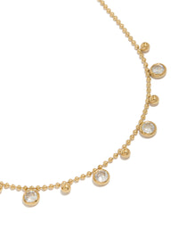 Waterproof Gold Plated Stainless Steel Bezel Set Cubic Zirconia & Balls Chain Necklace - link has visual effect only