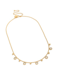 Waterproof Gold Plated Stainless Steel Bezel Set Cubic Zirconia & Balls Chain Necklace - link has visual effect only