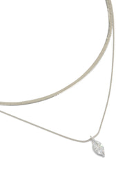 Discover a waterproof stainless steel marquise cubic zirconia and snake chain necklace in silver with crystal close up view - link has visual effect only