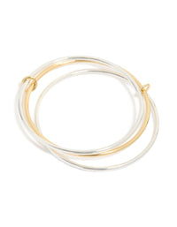 Waterproof Mixed Metal Plated Stainless Steel Interconnected Bangle crafted from gold and silver front view - link has visual effect only