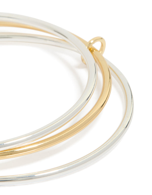 Waterproof Mixed Metal Plated Stainless Steel Interconnected Bangle featuring gold and silver close up view