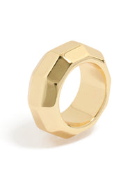 Showcasing a waterproof geometric square ring crafted from gold plated stainless steel in chunky style side detail view - link has visual effect only