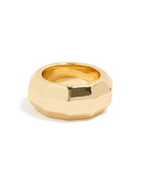Featuring a waterproof geometric square ring crafted from gold plated stainless steel in chunky style front view - link has visual effect only