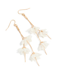 Showcasing gold white daisy flowers drop earrings front view - link has visual effect only
