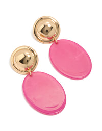 Statement drop earrings featuring oval in hot pink and gold front view - link has visual effect only