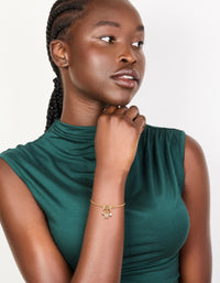 Gold Plated Cubic Zirconia Flower & Pearl Rondell Charms  Toggle Bracelet - link has visual effect only