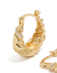 Gold Plated Cubic Zirconia Twist Huggie Earrings - link has visual effect only