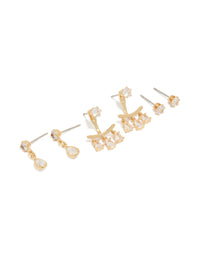 Gold Plated Cubic Zirconia  Pear & Ear Jacket Studs 3-Pack - link has visual effect only