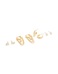 Gold Plated Double Chain Huggie & Stud Earrings 4-Pack - link has visual effect only