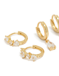 Gold Plated Pear Cubic Zirconia Huggie & Stud Earrings 3-Pack - link has visual effect only