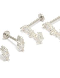 Discover silver plated double marquise and oval cubic zirconia flat back studs pack crafted from titanium with stud closure close up view - link has visual effect only