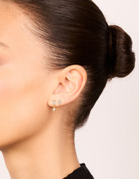 Elegant gold plated cubic zirconia marquise drop flat back studs worn on ear view - link has visual effect only