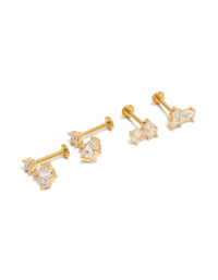 Discover these gold plated cubic zirconia cluster flat back studs pack featuring pear stone cut and titanium crafted from crystal in gold front view - link has visual effect only