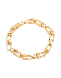Gold Plated Brass Cubic Zirconia Padlock Bracelet - link has visual effect only