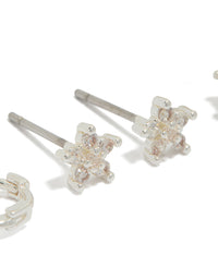 Silver Cubic Zirconia Flower Stud & Huggie Earrings 3-Pack - link has visual effect only