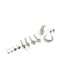 Antique Silver Gothic Tooth & Cross Earrings 6-Pack - link has visual effect only