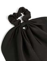 Featuring a solid black plain long scarf scrunchie side view - link has visual effect only