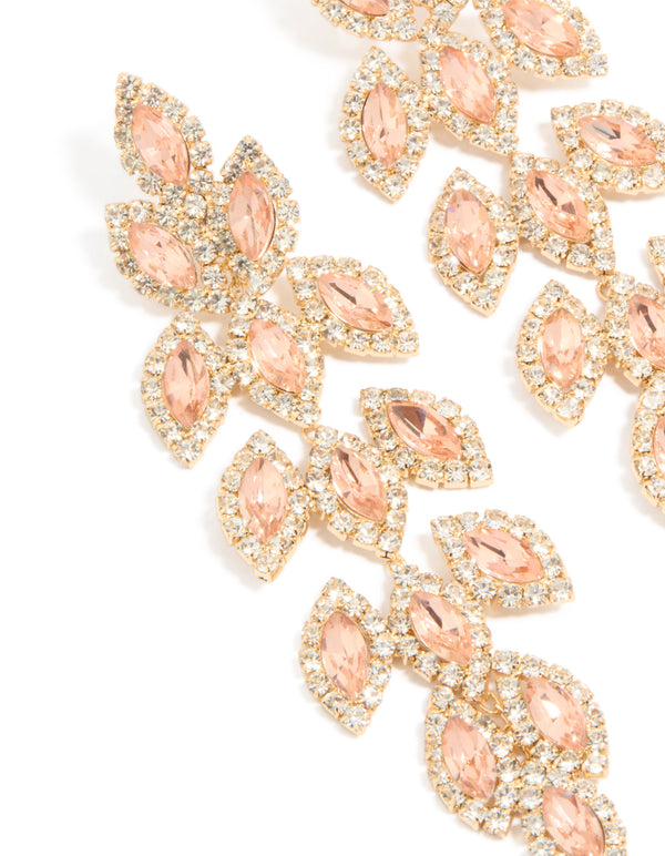 Gold Diamante Gleaming Pear Drop Earrings