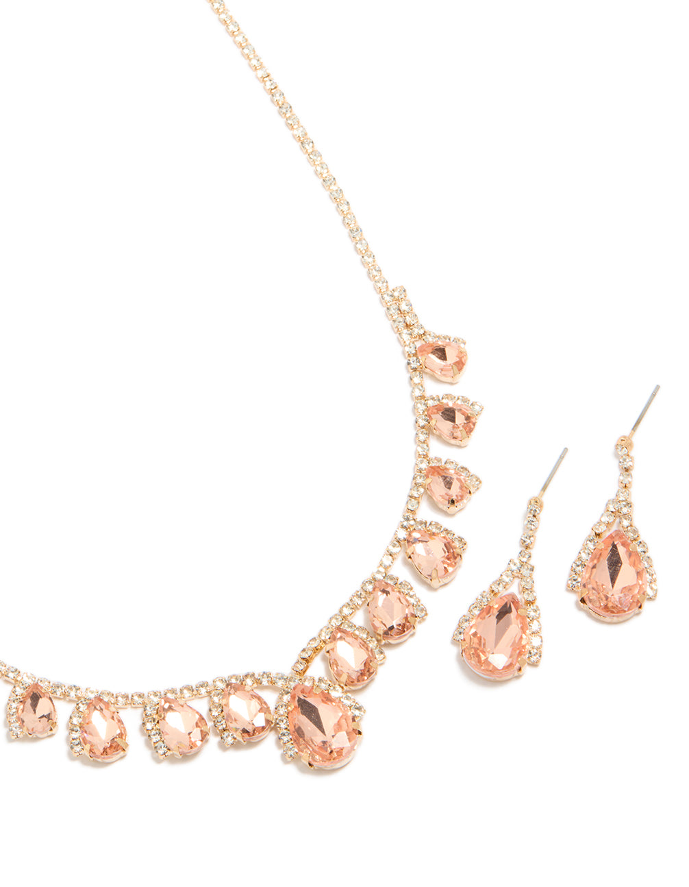 Gold Peach Diamante  Necklace & Drop Earrings Set