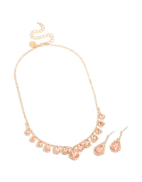 Gold Peach Diamante  Necklace & Drop Earrings Set - link has visual effect only