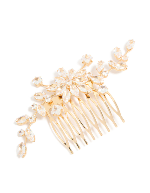 Gold Diamante Floral Statement Comb