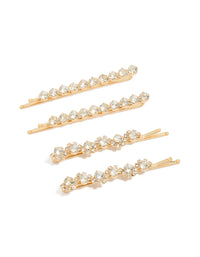 Showcasing gold diamante hair clips in a 4-pack set front view - link has visual effect only