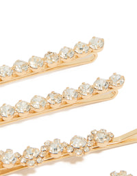 Featuring gold diamante hair clips in a 4-pack set side view - link has visual effect only