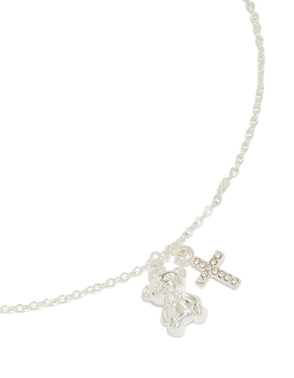 Tweens Waterproof Stainless Steel Bear & Cross Charm Necklace