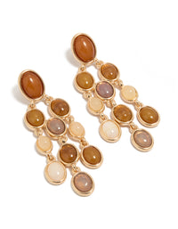 Gold Brown Stones Oval Drop Earrings - link has visual effect only