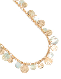 Gold Textured Discs & Circle Genuine Shell Necklace - link has visual effect only