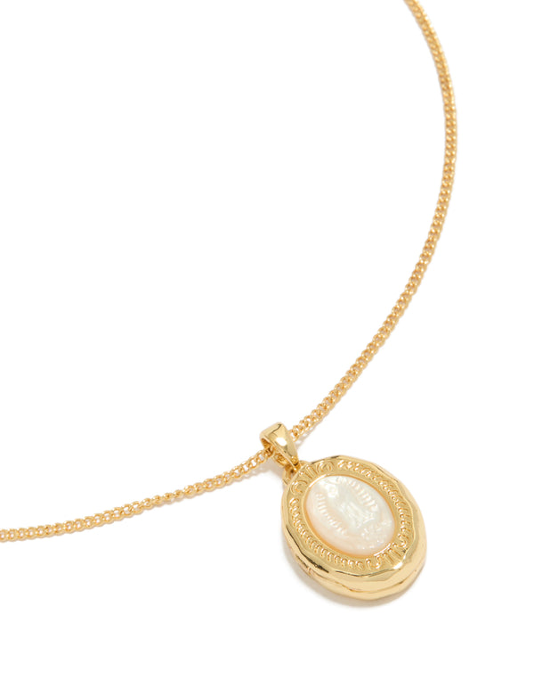 Gold Plated Shell Mary Locket Necklace