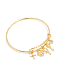 Gold Plated Cross & Heart Charms Bangle - link has visual effect only
