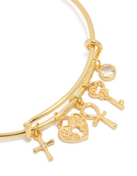 Gold Plated Cross & Heart Charms Bangle - link has visual effect only