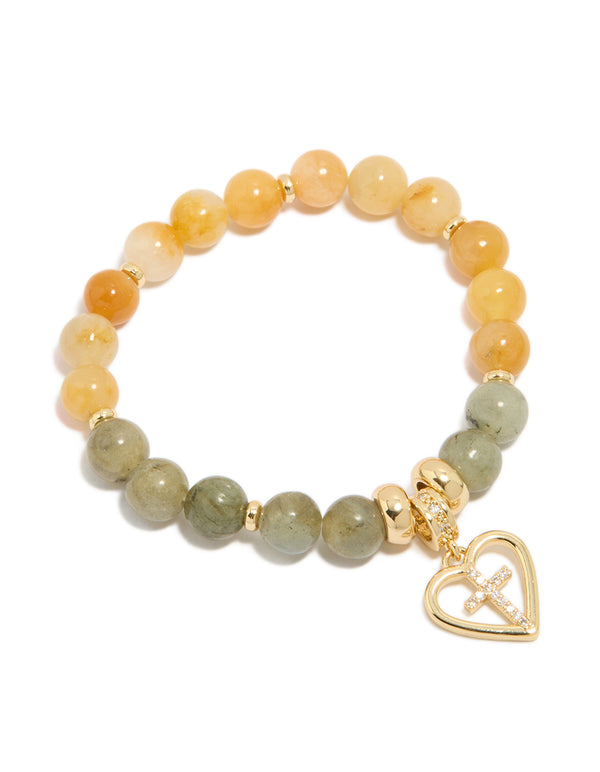 Gold Plated Cubic Zirconia & Semi Precious Stones  Chunky Cross Bracelet
