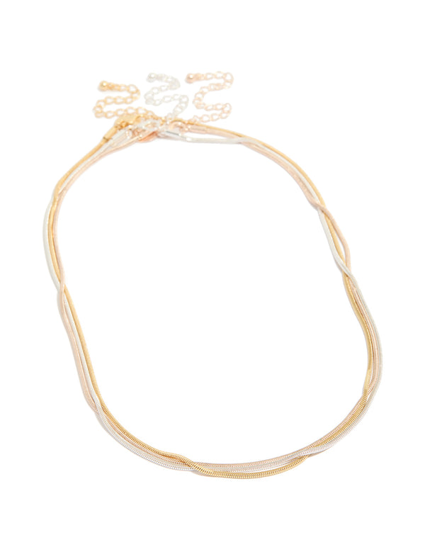 Mixed Metal Plated Thin Snake Chain Necklace 3-Pack